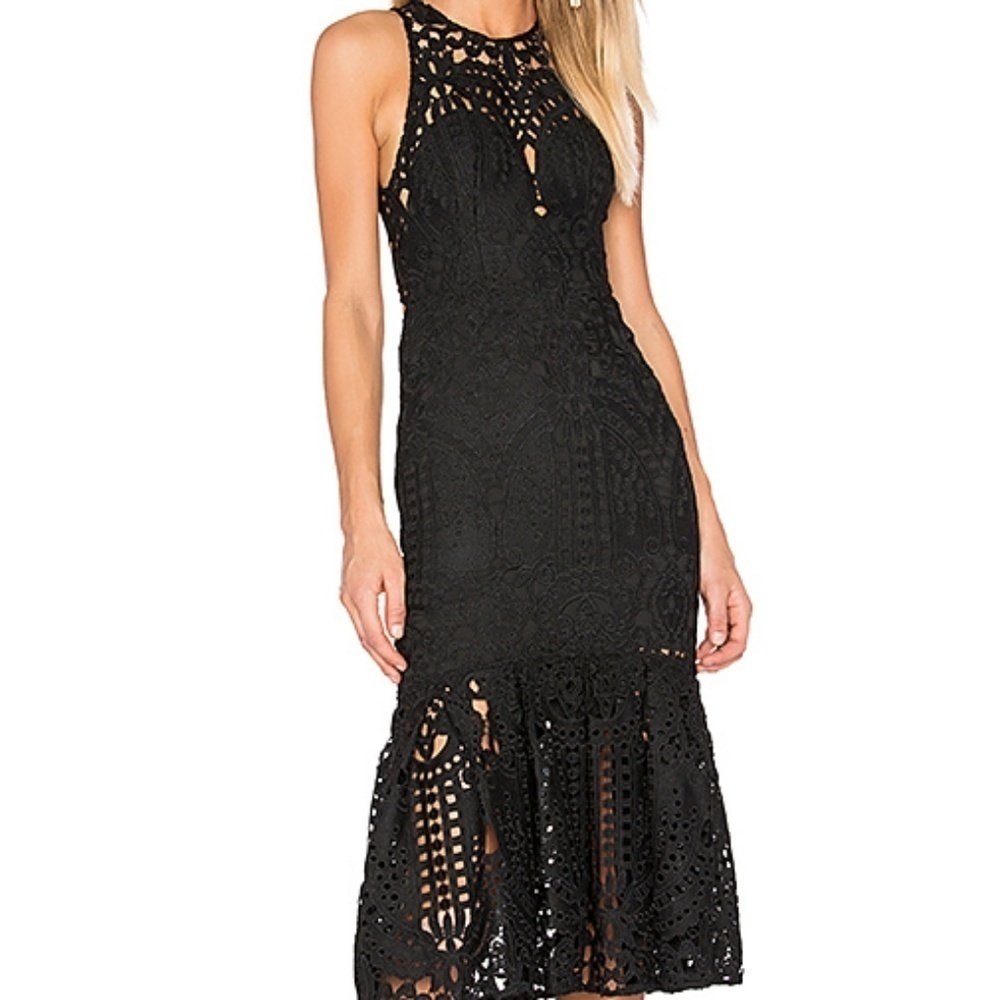 Revolve Dress Lover Harmony Lace Cutout Ruffle Midi Sz US 4 S